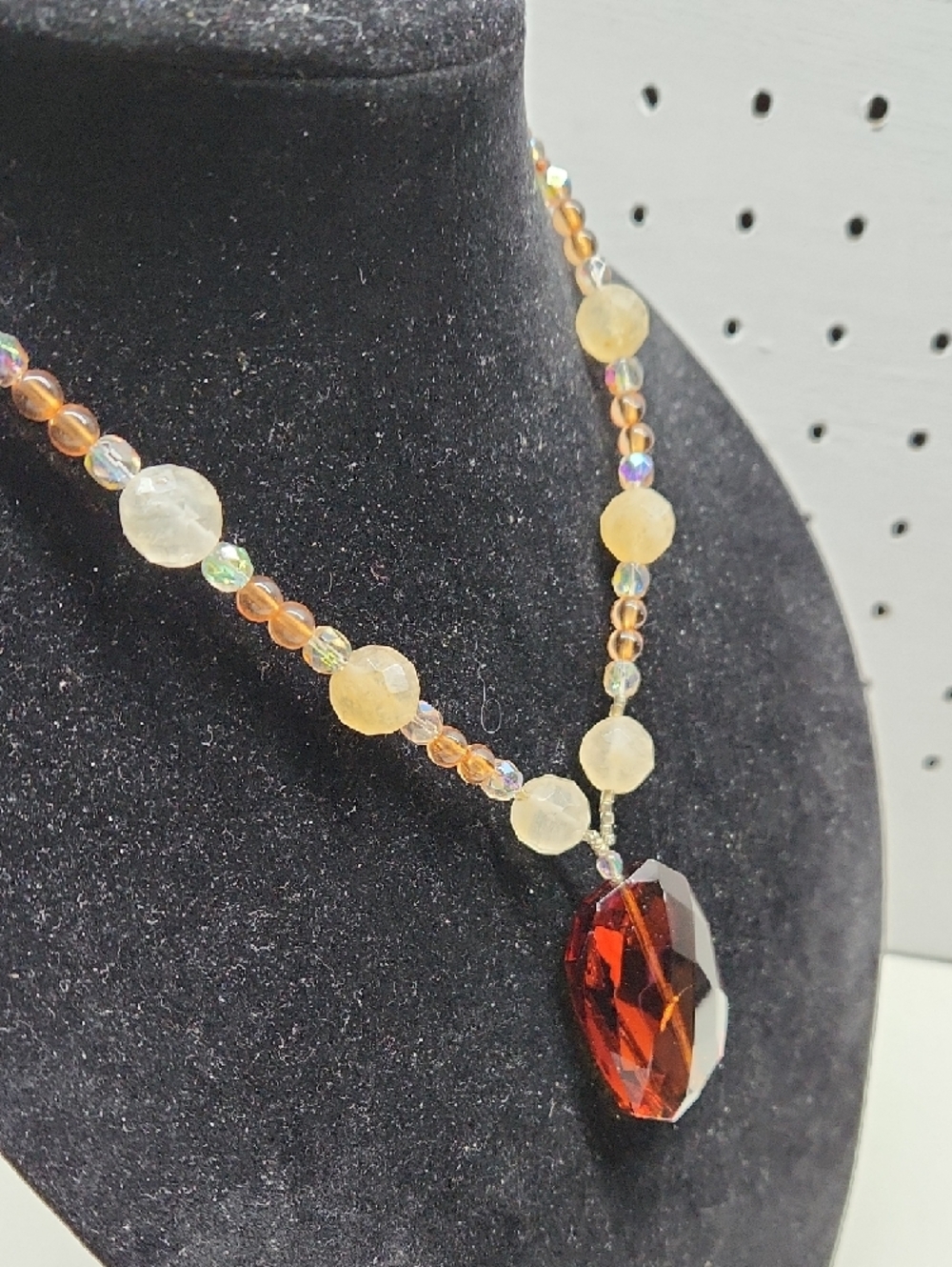 Faceted Brown Pendant Glass Bead Necklace with Matching Brown GlassBead Bracelet - Picture 4 of 12